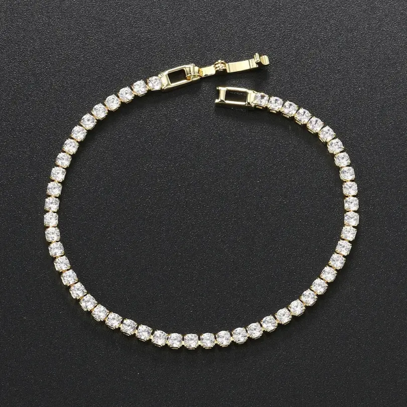 Pulsera de tenis de circonia de 2,5mm para mujer, abalorio de cristal de diseñador, pulsera de cadena fina de tenis en la mano, joyería de boda KC128 3