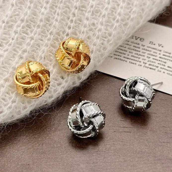 Pendientes redondos trenzados de oro de 18K para mujer, Plata de Ley 925 auténtica, joyería fina geométrica minimalista, accesorios Vintage 2