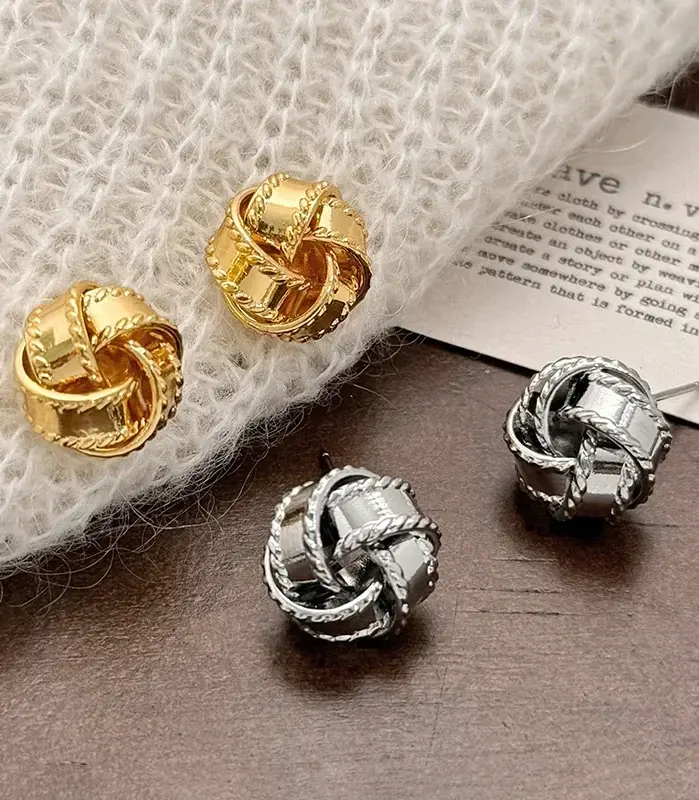Pendientes redondos trenzados de oro de 18K para mujer, Plata de Ley 925 auténtica, joyería fina geométrica minimalista, accesorios Vintage 2