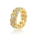 Anillo de cadena cubana de moissanita de una sola fila de 8 mm de ancho para hombre, de oro puro 24K 9999 de lujo. 3