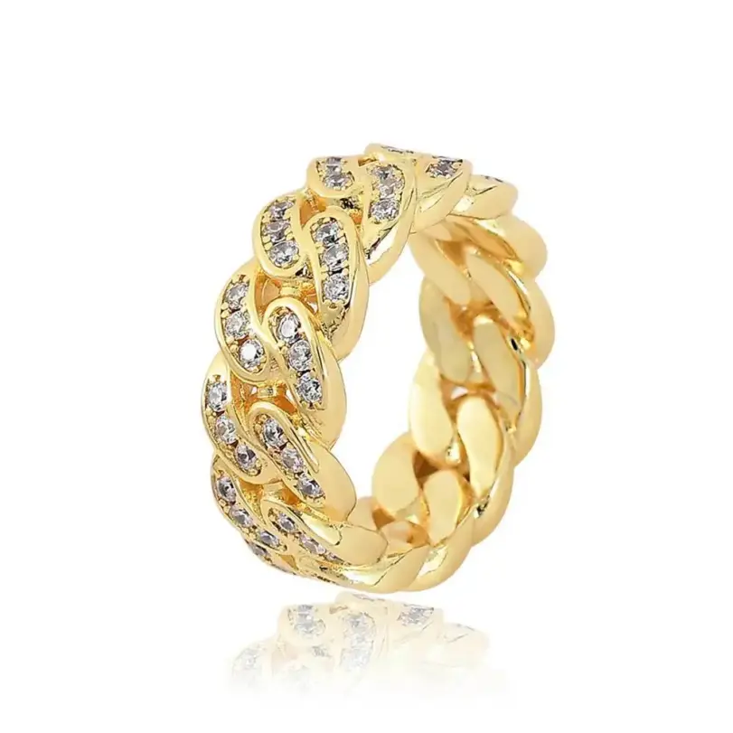 Anillo de cadena cubana de moissanita de una sola fila de 8 mm de ancho para hombre, de oro puro 24K 9999 de lujo. 3