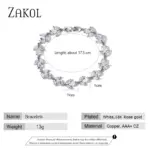 pulseras nupciales de circonia cúbica a la moda para mujer, brazaletes con dijes de hojas de Color oro blanco, joyería de boda de cristal transparente BP2178 5