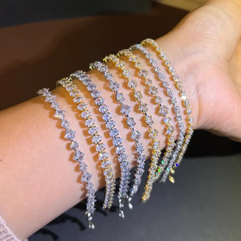 Pulseras de tenis de circonita cúbica brillante para mujer, cadena de Color plateado apilable y delicada de lujo, joyería de boda para banquete CZ de cristal 1