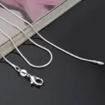 Collar de plata de ley 925 para mujer, joyería de plata de moda, cadena de serpiente, collar de 1mm, 16, 18, 20, 22 y 24 3