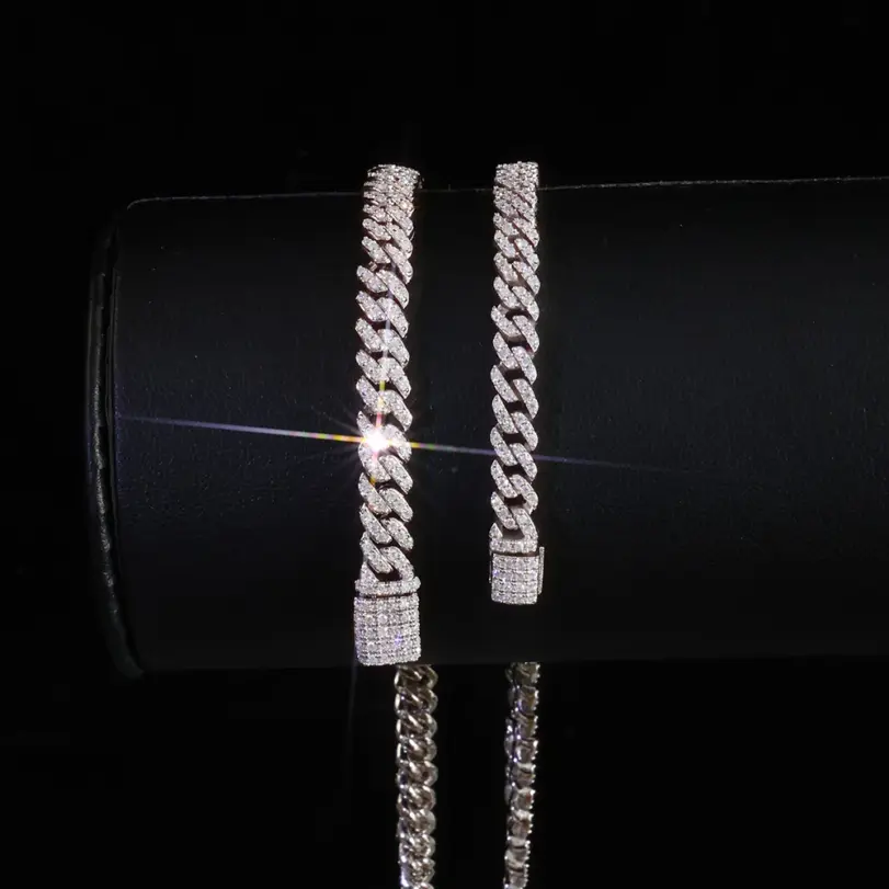 Pulsera de moissanita 925 de 5/6/8/10MM de ancho para mujeres y hombres, pulsera de cadena cubana VVS de Plata de Ley, joyería de Hip Hop Unisex 4