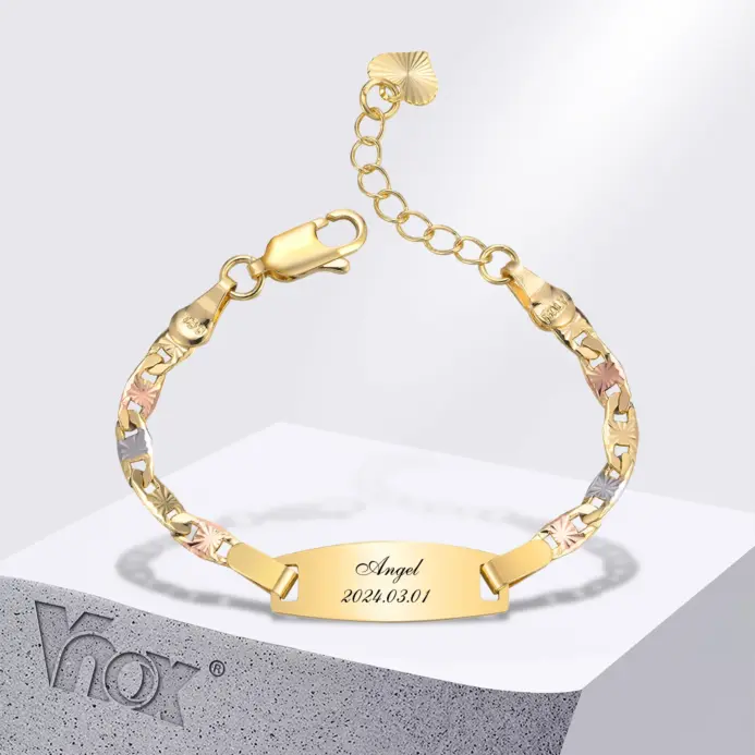 Pulseras de bebé personalizadas sin Vnox para recién nacidos, niñas y niños, pulseras de cobre chapadas en oro de 3 tonos, regalo de joyería antialérgica 1