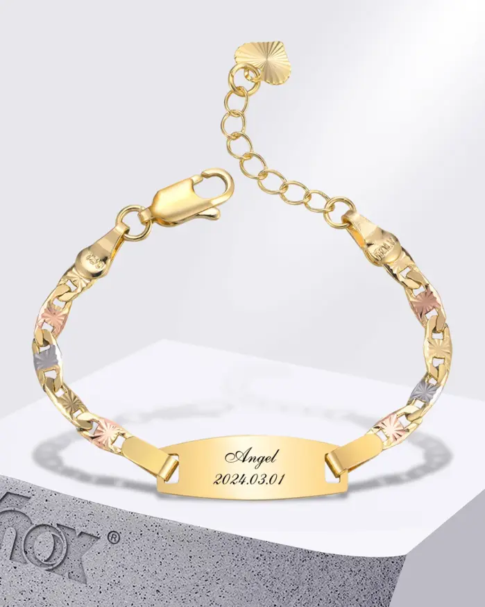 Pulseras de bebé personalizadas sin Vnox para recién nacidos, niñas y niños, pulseras de cobre chapadas en oro de 3 tonos, regalo de joyería antialérgica 1