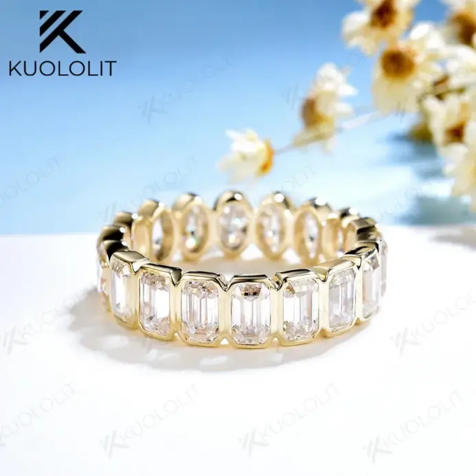 Anillos Kuololit de moissanita ovalados y esmeralda de 6,3 quilates para hombres y mujeres, anillo de plata de oro amarillo de 18 quilates, 14 quilates y 10 quilates para compromiso y boda 1