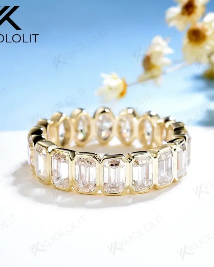 Anillos Kuololit de moissanita ovalados y esmeralda de 6,3 quilates para hombres y mujeres, anillo de plata de oro amarillo de 18 quilates, 14 quilates y 10 quilates para compromiso y boda 1