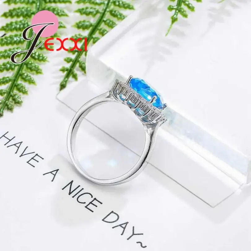 Anillos de plata auténtica S925 para mujer, anillo de circón azul, piedra azul claro, regalo romántico, joyería de compromiso, tamaño 6-10 2