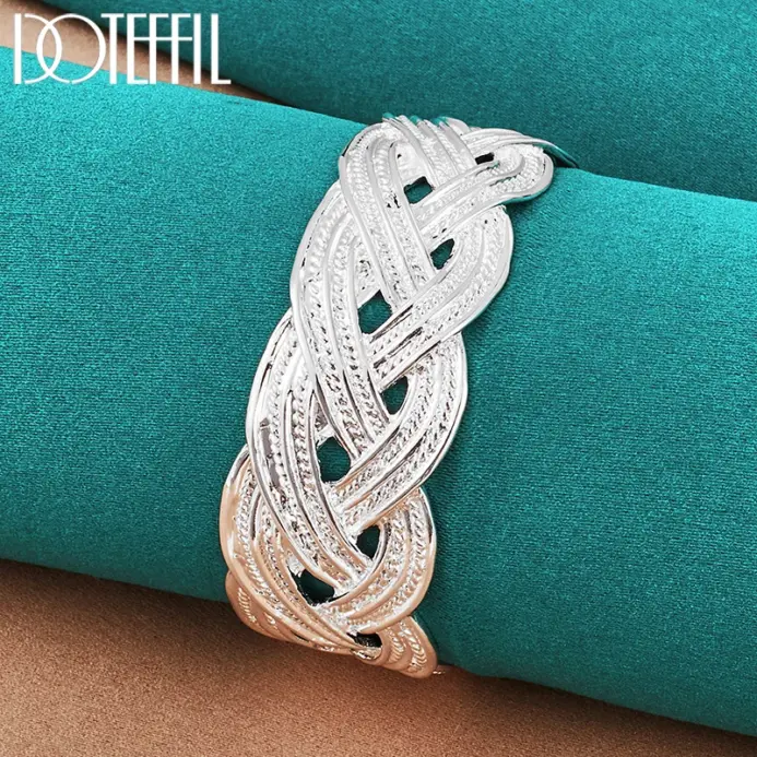 brazalete de red entrelazada de Plata de Ley 925 de 27mm para mujer, joyería de fiesta con abalorio de moda para compromiso de boda 2