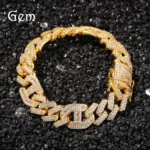Lujo 24K 9999 oro puro oro real 3 a 1 pulsera hipster hip hop pulsera cubana con tachuelas de hip hop 2
