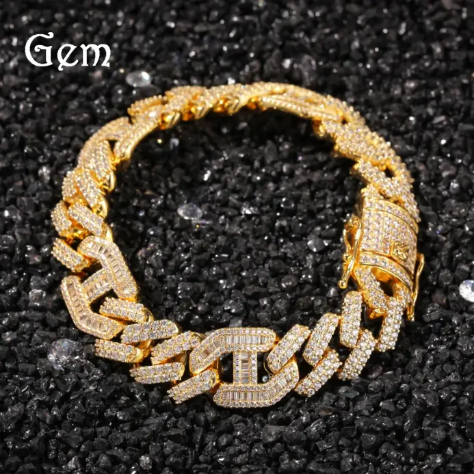 Lujo 24K 9999 oro puro oro real 3 a 1 pulsera hipster hip hop pulsera cubana con tachuelas de hip hop 2