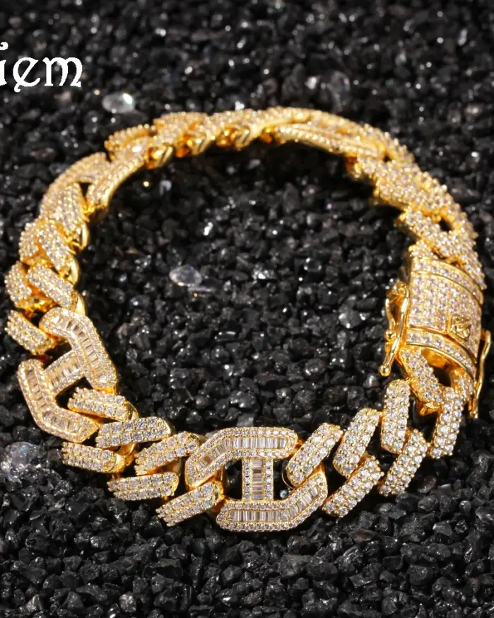 Lujo 24K 9999 oro puro oro real 3 a 1 pulsera hipster hip hop pulsera cubana con tachuelas de hip hop 2