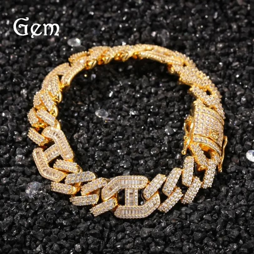 Lujo 24K 9999 oro puro oro real 3 a 1 pulsera hipster hip hop pulsera cubana con tachuelas de hip hop 2