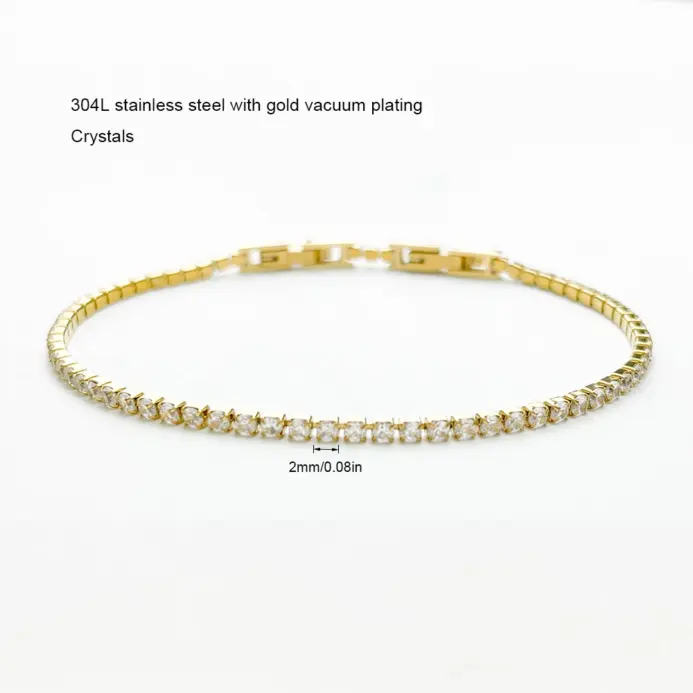 Pulseras finas de tenis de cristal con cristales de racimo de 2mm, 13cm-17cm, joyería para mujeres y niñas, cadena de eslabones de Color dorado de acero inoxidable 1