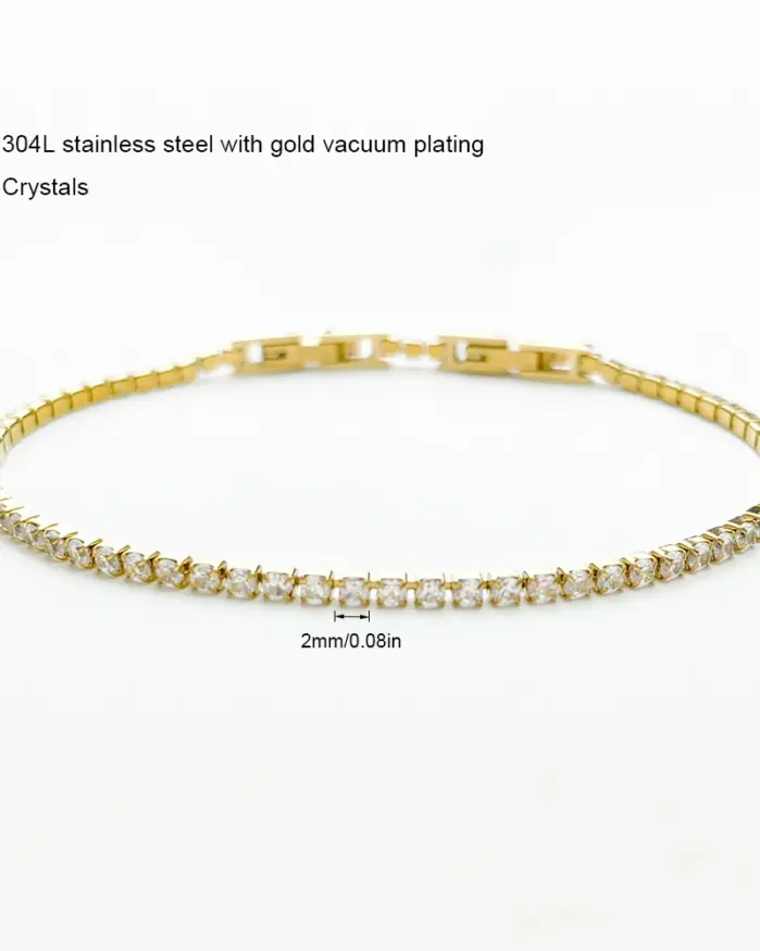 Pulseras finas de tenis de cristal con cristales de racimo de 2mm, 13cm-17cm, joyería para mujeres y niñas, cadena de eslabones de Color dorado de acero inoxidable 1