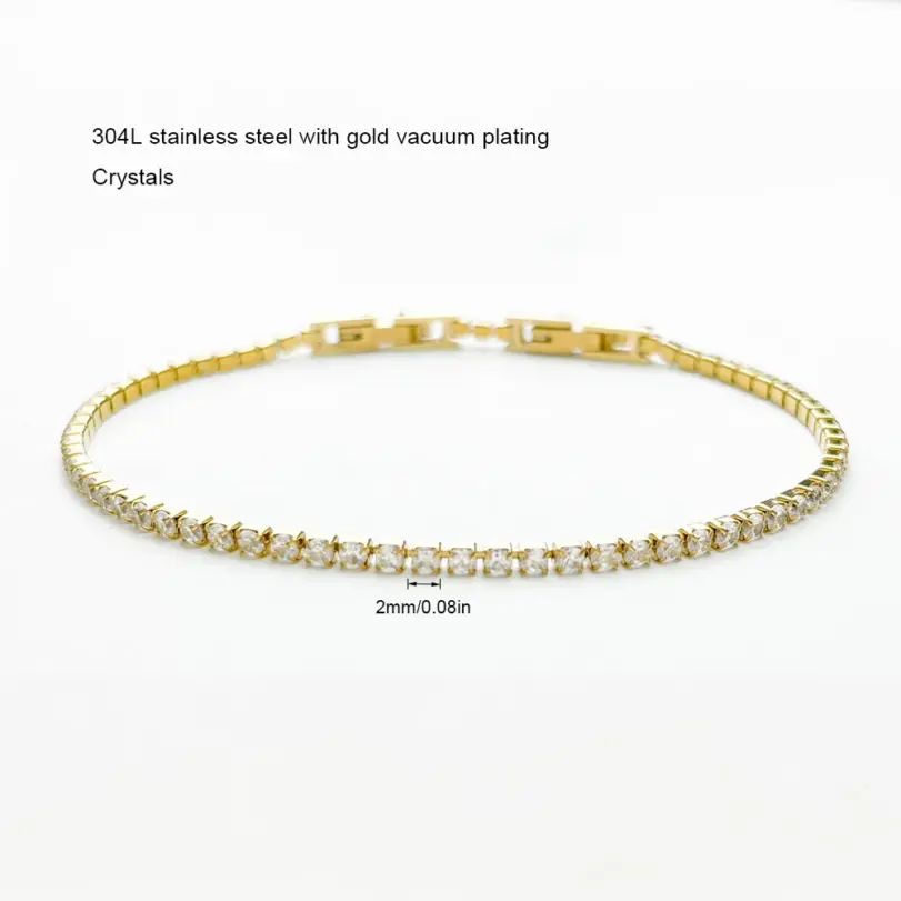 Pulseras finas de tenis de cristal con cristales de racimo de 2mm, 13cm-17cm, joyería para mujeres y niñas, cadena de eslabones de Color dorado de acero inoxidable 1