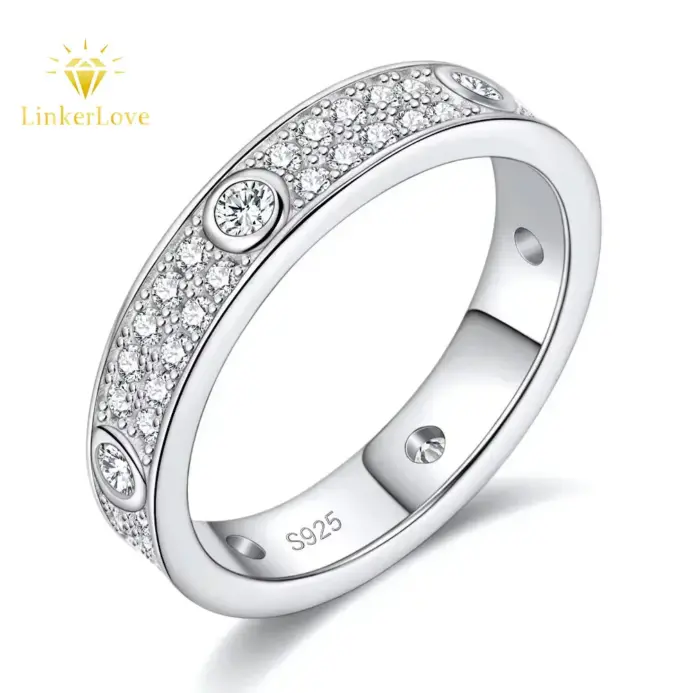 2025 eternidad Moissanite Band 2,0 Mm pareja anillo de boda chapado en oro blanco de 18 quilates joyería de plata de ley 925 auténtica anillo de mujer de lujo 1