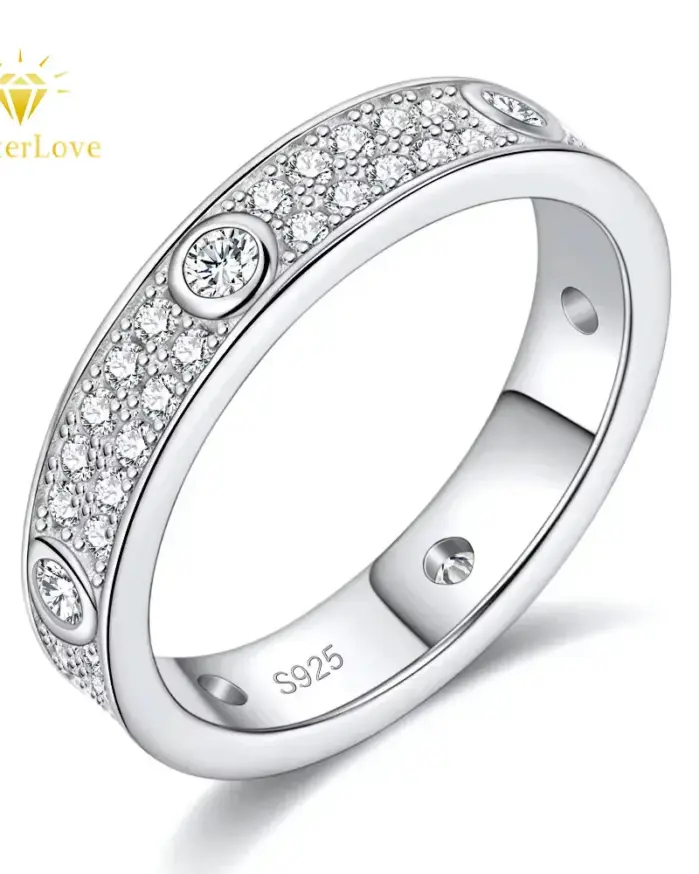 2025 eternidad Moissanite Band 2,0 Mm pareja anillo de boda chapado en oro blanco de 18 quilates joyería de plata de ley 925 auténtica anillo de mujer de lujo 1