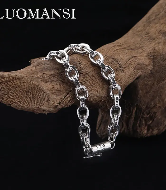 pulsera de plata de ley S925 Vintage para hombres y mujeres, joyería fina para parejas, venta al por mayor 1