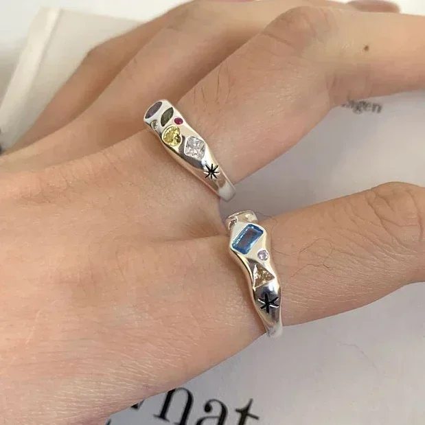 Anillos redondos de circón colorido para mujer, Plata de Ley 925 auténtica, joyería fina con apertura minimalista, accesorios modernos y dulces 2