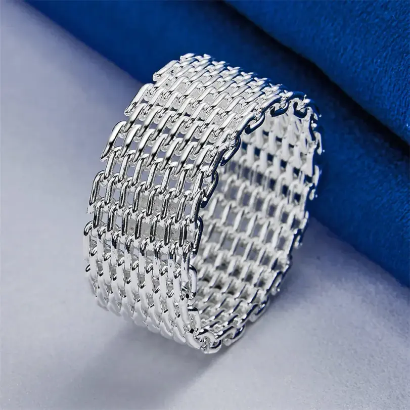 1 pieza de plata de ley 925 6-10 anillo tejido exquisito para hombres y mujeres, joyería de boda de moda, regalos y accesorios 4