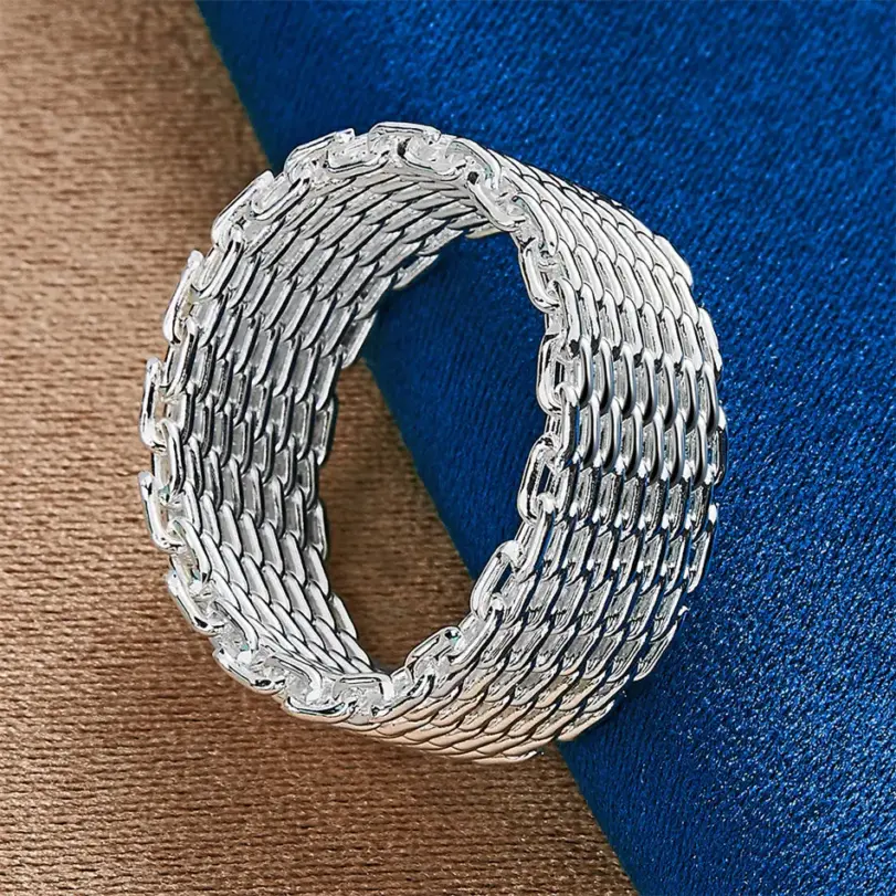 1 pieza de plata de ley 925 6-10 anillo tejido exquisito para hombres y mujeres, joyería de boda de moda, regalos y accesorios 3