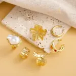 6 unids/set de anillos de flores de Metal Vintage para mujer, anillos de nudillos de perlas de imitación barrocas elegantes Punk, uso diario, regalos de fiesta y vacaciones 5