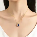 Collar con Colgante de Zafiro Azul 100% Oro 18K AU750 con Rubí/Esmeralda, Cadena con Certificado, para Eventos de Gala, para Mujer 5