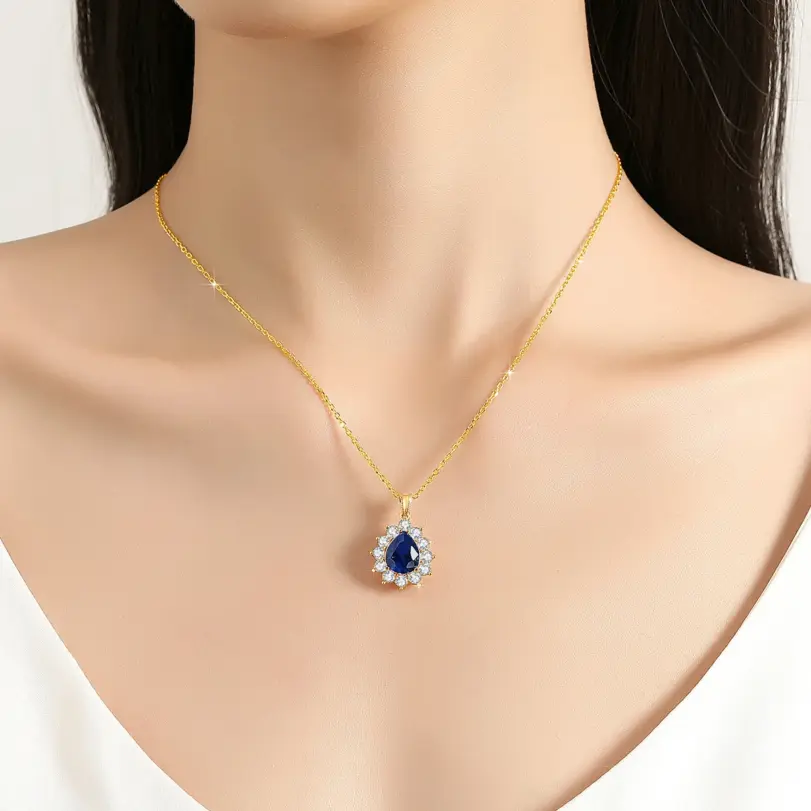 Collar con Colgante de Zafiro Azul 100% Oro 18K AU750 con Rubí/Esmeralda, Cadena con Certificado, para Eventos de Gala, para Mujer 5