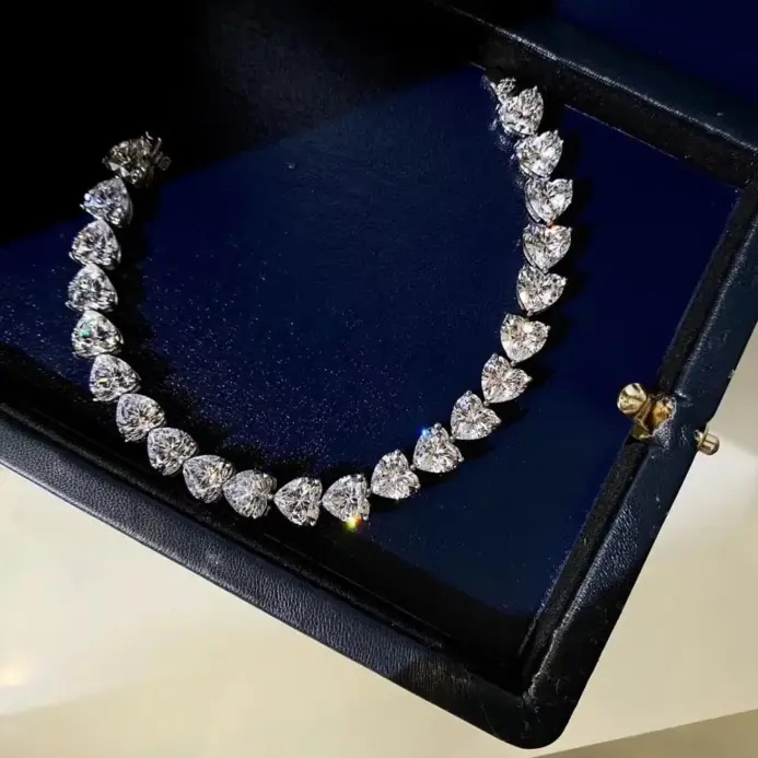 Pulsera de diamantes de laboratorio con corte de corazón de 7mm, 100% Plata de Ley 925 auténtica, brazaletes de compromiso para boda, joyería para mujer 1