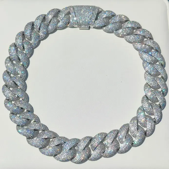 Cadena de eslabones cubanos de lujo para hombres y mujeres, cadena de burbujas de CZ ostentosa chapada en oro de 18k y plata, grupo de diamantes 5A, 22MM, 6 filas 1