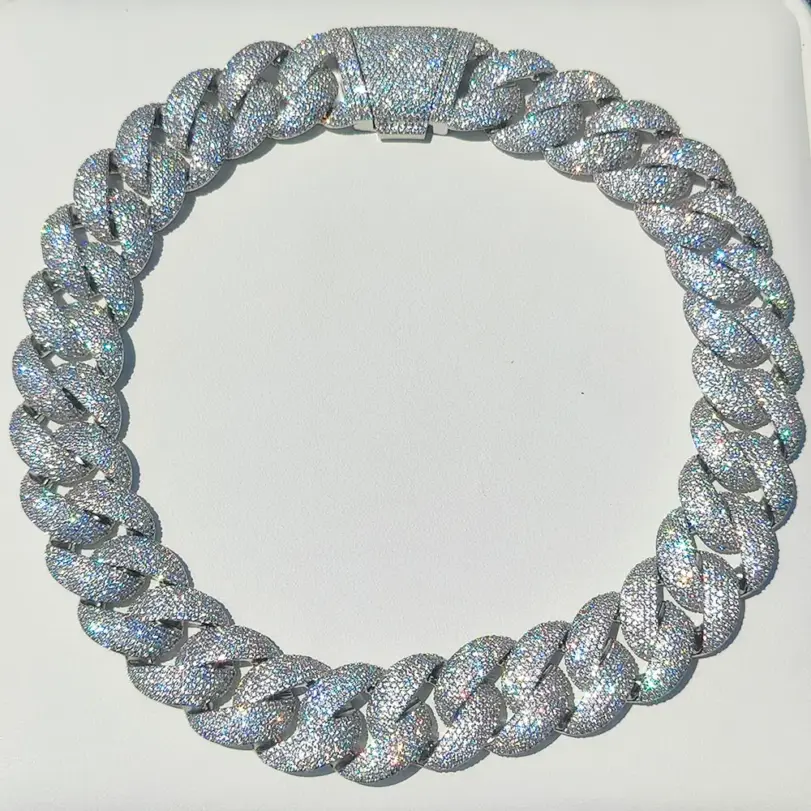 Cadena de eslabones cubanos de lujo para hombres y mujeres, cadena de burbujas de CZ ostentosa chapada en oro de 18k y plata, grupo de diamantes 5A, 22MM, 6 filas 1