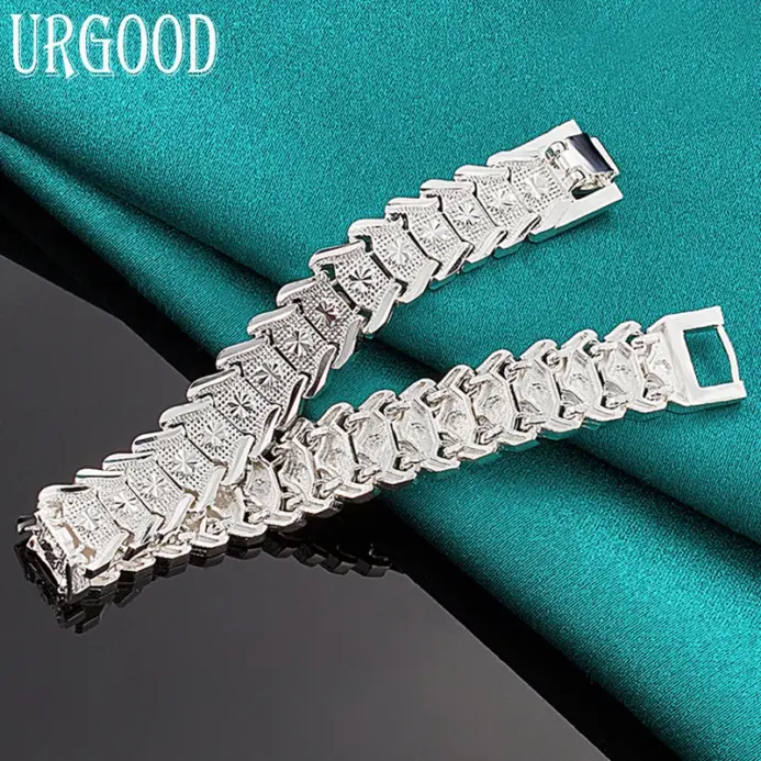Pulsera ancha de Plata de Ley 925 para hombre y mujer, brazalete de cadena grande para fiesta, compromiso, boda, joyería de moda 1