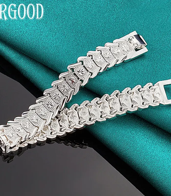 Pulsera ancha de Plata de Ley 925 para hombre y mujer, brazalete de cadena grande para fiesta, compromiso, boda, joyería de moda 1