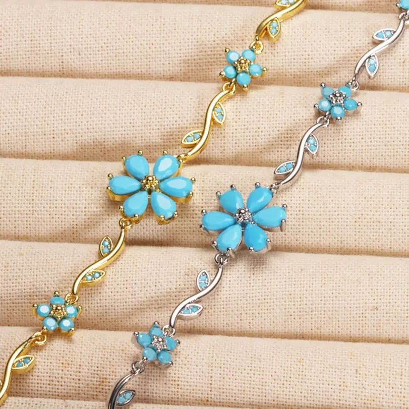 🌸 Pulsera "Jardín de Turquesas" – Edición Multicolor en Oro de 18K 6
