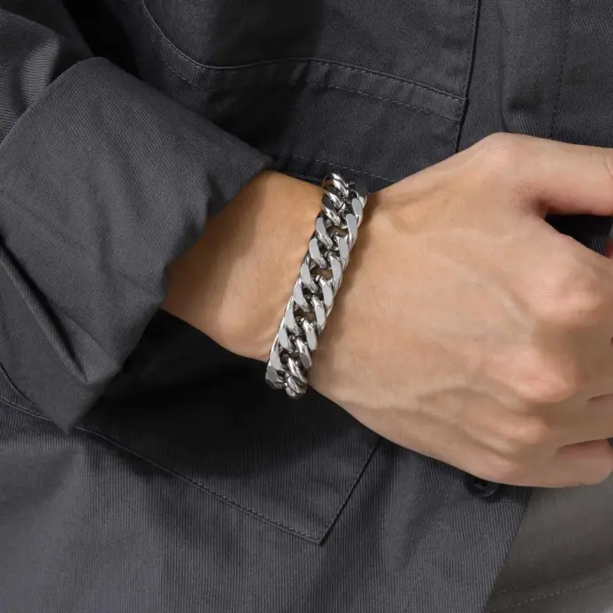 Vnox pulseras de cadena cubana de acero inoxidable de 12/15MM de ancho para hombres, joyería de pulsera de Hip Hop de moda de Color plateado para hombre y niño 2