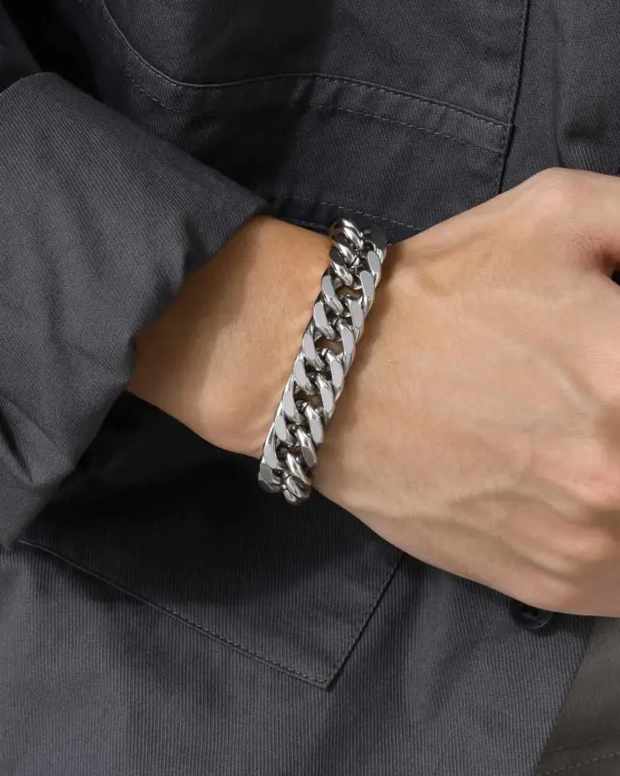 Vnox pulseras de cadena cubana de acero inoxidable de 12/15MM de ancho para hombres, joyería de pulsera de Hip Hop de moda de Color plateado para hombre y niño 2