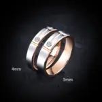 Anillos de boda para hombres y mujeres, chapado en oro rosa, incrustaciones de moissanita sintética de tungsteno, ajuste cómodo, grabado 1