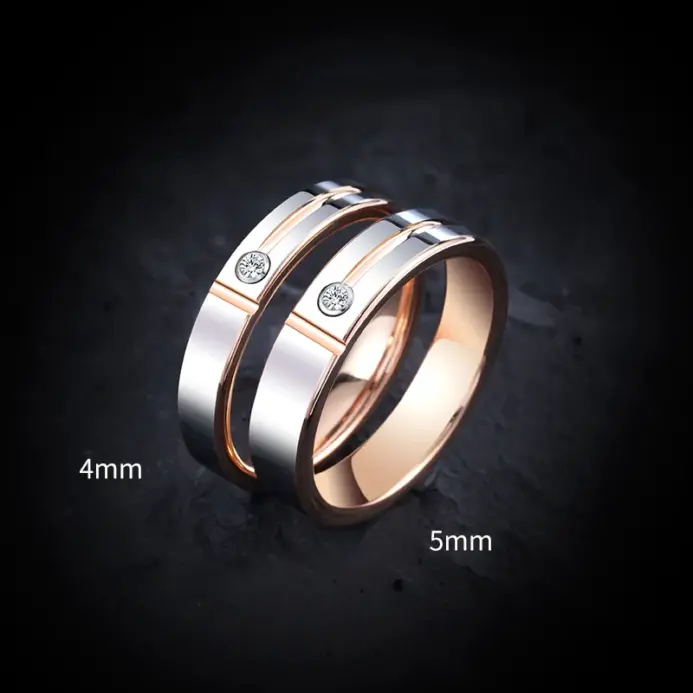 Anillos de boda para hombres y mujeres, chapado en oro rosa, incrustaciones de moissanita sintética de tungsteno, ajuste cómodo, grabado 1