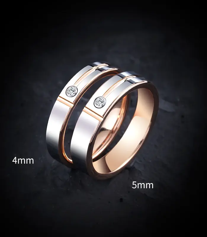 Anillos de boda para hombres y mujeres, chapado en oro rosa, incrustaciones de moissanita sintética de tungsteno, ajuste cómodo, grabado 1