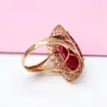 Anillos de rubí ovalados clásicos de oro rosa de 14K de oro púrpura 585 para mujer, artesanía hueca cuadrada, regalo de joyería de boda de lujo exagerada 4