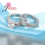 Conjunto de anillos elegantes de Plata de Ley 925 para mujer, 2 uds., pavimentado, cristales brillantes de alta calidad, joyería de boda para novia 2