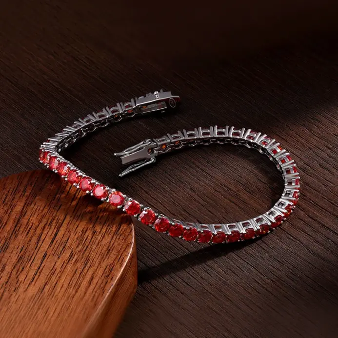 Pulseras de tenis de moissanita roja para mujer y hombre, joyería de boda con GRA s925, pulsera de oro blanco de 18k chapada en plata 2