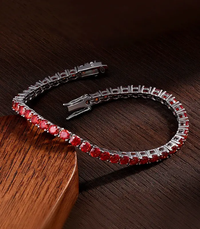 Pulseras de tenis de moissanita roja para mujer y hombre, joyería de boda con GRA s925, pulsera de oro blanco de 18k chapada en plata 2