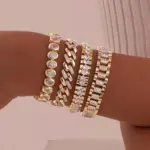 Pulseras de cadena de bloque Vnox para mujer con incrustaciones de circonita cúbica, joyería chapada en oro, regalos para novia 3