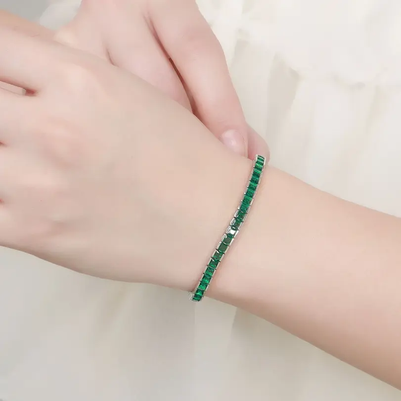 Pulsera de tenis de circón cúbico, cadena rectangular de 4mm de ancho, color blanco, verde, rojo rubí, sólido, Real 925, 3x3mm 5