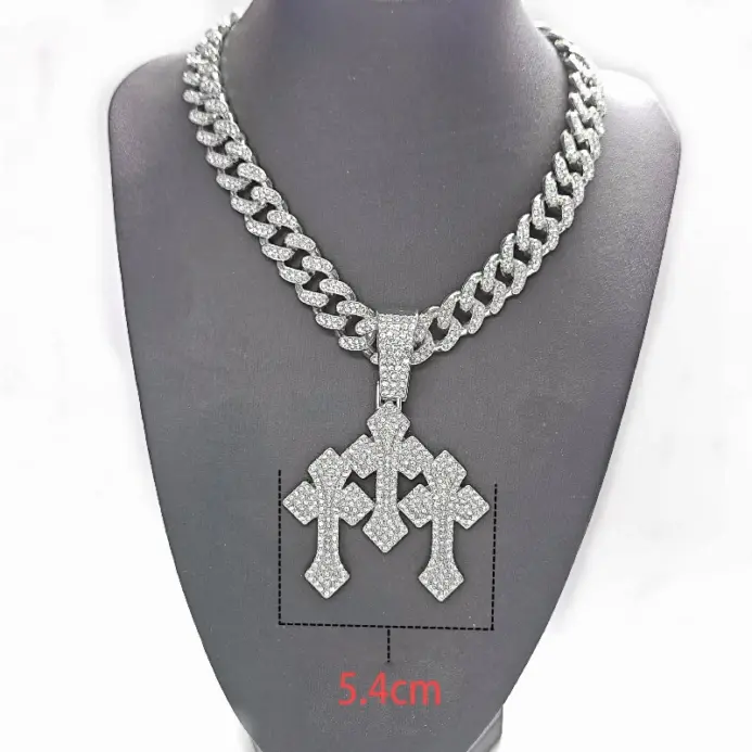 Nuevos collares con colgante de cruces apiladas heladas para hombres con cadena cubana de 13mm, colgante de joyería de diamantes de imitación con cruz de Hip Hop, regalo 2