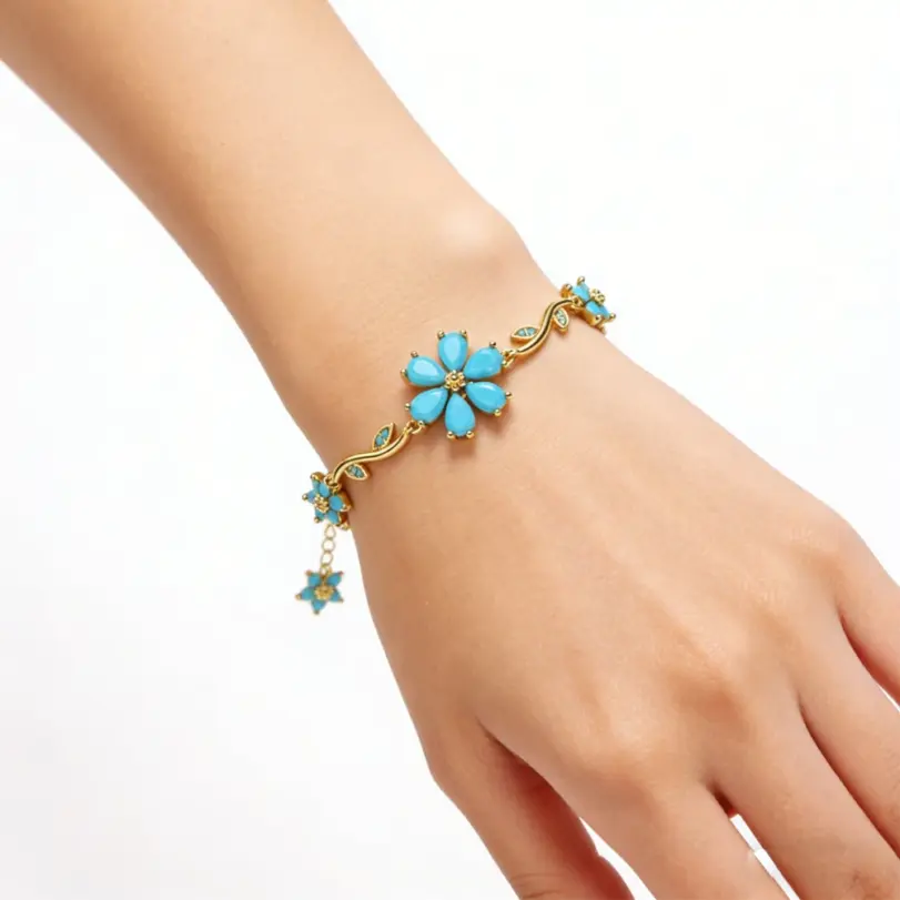 🌸 Pulsera "Jardín de Turquesas" – Edición Multicolor en Oro de 18K 4